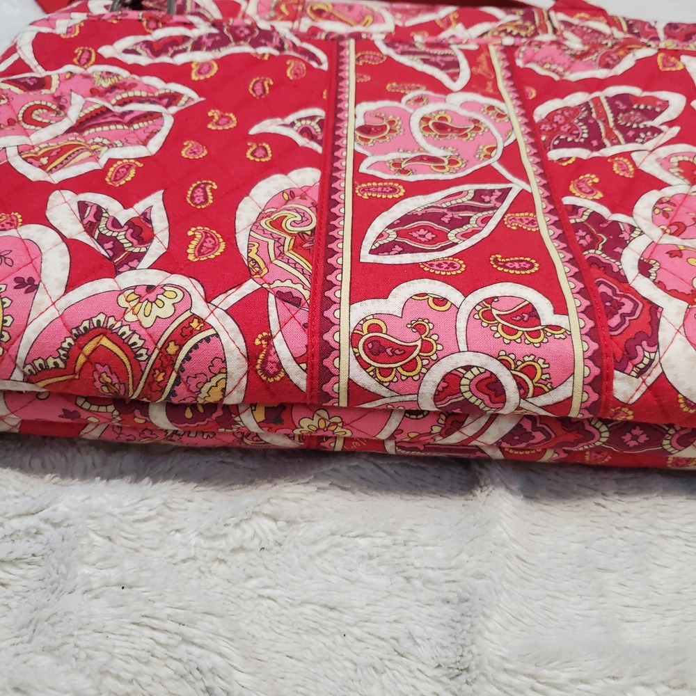Vera Bradley Red Pink White Floral Quilted Hard Laptop Purse Strap Bag Case - Picture 7 of 12